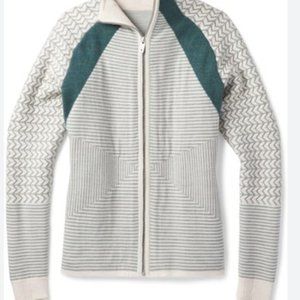 Smartwool Dacono Women's Ski Full Zip Sweater, Sz Large, teal green/cream
